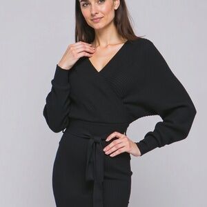 Love tree Dark GreenLong Sleeve Dolman Tie Waist Sweater Dress Size M